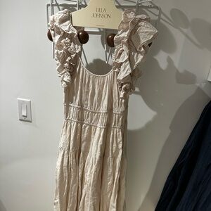 Ulla Johnson Beige Ruffle Midi Dress